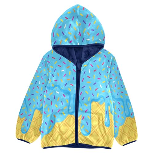 Ice Cream Blue Toddler Fleece Jacket Girl Boys Hooded Fleece Jacket Coat Warm Outwear Zip-up 3-10T