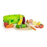 Fat Brain Toys Pretendables Fruit & Veggie Basket - Pretend Playset with Storage, 3+