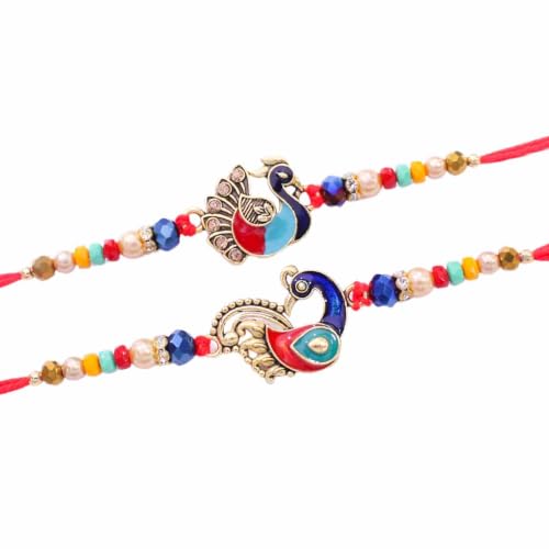 Image of TIED RIBBONS Rakhi for Brother - Set of 2 Designer Beaded Rakhi with Greeting Card and Tikka - Bracelet Rakhis for Brother Bhaiya Men Boys Kids Bhai - RakshaBandhan Rakhis