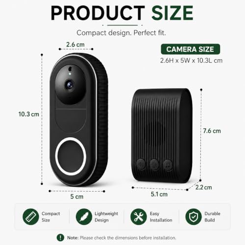 Image of Zorzel 1080P Video Doorbell Camer, Wireless Doorbell Camera Outdoor, No Monthly Fee, Indoor Chime, 2.4G WiFi, IP65 Waterproof, Night Vision, Ai Human Detection