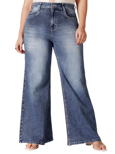 Image of Miss Chase A+ Women's Wide-Leg Mid Rise Regular Length Blast Effect Denim Jeans