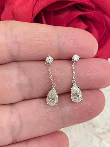 Luxurious Solid 18Kt White Gold 2Ct Diamond Earrings For Women 7X10Mm Diamond Jewelry 2 Carat Pear Shaped Diamond Solitaire Drop Earrings Her Mothers Day Designer Handmade Jewellery Gra Certified #TOP2