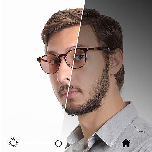 Image of YEIN Blue Light Blocking Glasses, Spring Hinge Photochromic Brown Sunglasses, Computer Reading Glasses, Gaming Glasses, TV Glasses for Women Men(Tortoise,+0.00 Magnification)