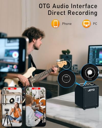 Image of JOYO 30W Bass Amp Portable Combo Amplifier 4 inch Speaker with Bluetooth 5.1 + OTG Direct Recording | 3-Band EQ + Compressor | Headphone Practice for Bassist Livestream Solo Gigs (Vibe Cube BA-30, Black)
