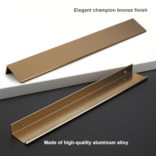 Image of Rergy 10 Pack 10 inch Cabinet Pulls Champagne Bronze Finger Pulls for Cabinets | Aluminum Alloy Champagne Gold Edge Pulls Modern Cabinet Handles for Kitchen, Cupboard, Drawers, Dressers, Screws Included