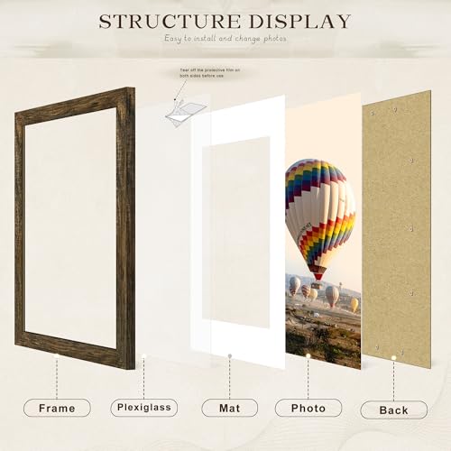 Picrit 16x24 Picture Frame 3 Pack, Brown Poster Frame, Display Poster 12 x 18 with Mat or 16 x 24 without Mat for Horizontal or Vertical Wall Mounting
