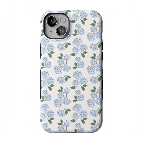 Casely iPhone 14 Plus Case | Nantucket Cottage | Blue Hydrangea | Bold Protective Design | Compatible with MagSafe
