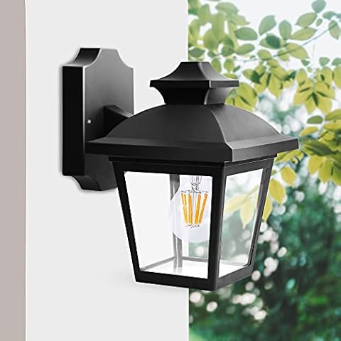 FUDESY Outdoor Wall Lanterns, 3000K Dimmable LED Edison FilamentBulb Included, Anti-Corrosion Plastic Materials, Black, P746-E26 Cover