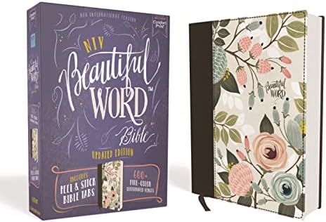 NIV, Beautiful Word Bible, Updated Edition, Peel/Stick Bible Tabs, Cloth over Board, Floral, Red Letter, Comfort Print: 600+ Full-Color Illustrated Verses