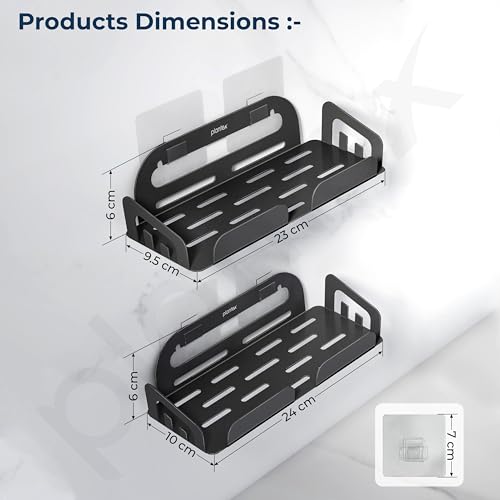 Image of Plantex Bathroom Organiser Without Drill /Self Adhesive Bathroom Shelf /Stainless Steel Shelf for Bathroom- Pack of 2 (10x4 Inch,Black)