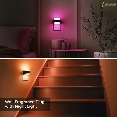 Image of L LOHAS LED Colored Night Lights Plug into Wall, 3 Brightness Level, 1W Low Power Nightlight with Auto On /Off Sensor, Ideal for Living Room, Bathroom, Bedroom, Kids Room, 2 Pack