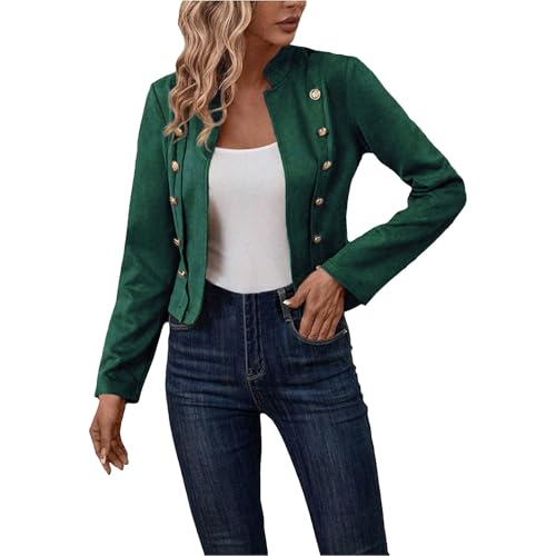 VaiKanhai Abrigo de fieltro para mujer Chaquetas de gamuza sintética 2024 caso casual de negocios manga larga abierta frente chaqueta corta abrigo mujer abrigo de verano elegante, verde, XL