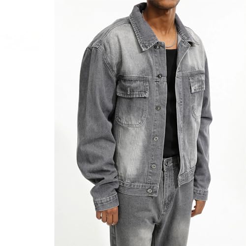 Men's Sets Casual Loose Bootcut Denim Jacket And Jeans Gray Tracksuit4