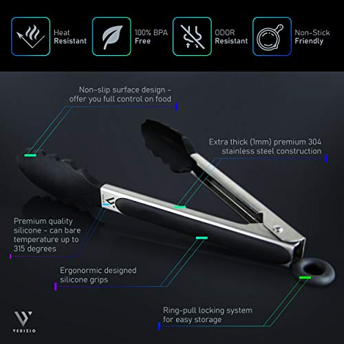 VENIZIO Premium Kitchen Tongs - 23cm / 9 Inch Kitchen Silicone Tip, Plastic Cooking Tongs, Dishwasher Safe Food BBQ Tongs for Meat, Frying, Salad and Serving Tongs - Image 4