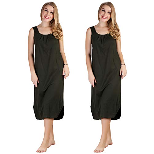 Image of BLAZON Women's Cotton Hosiery Solid Maxi Nighty Slip (Pack of 2) Available Sizes: S, M, L, XL, 2XL, 3XL, 4XL, 5XL