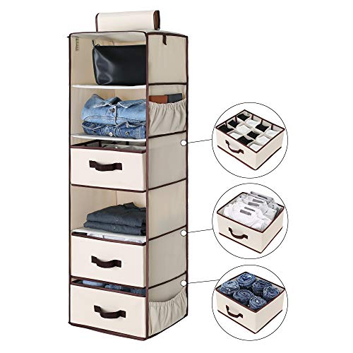 StorageWorks 6-Shelf Hanging Closet Shelves, Hanging Closet Organizer with 2 Drawers and 1