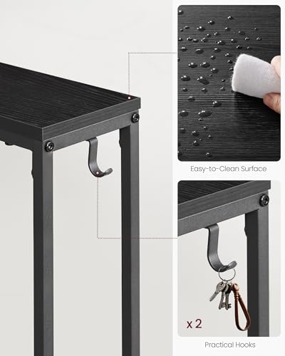 Image of VASAGLE 39.4 inch Console Table Set of 2, Couch Tables with Outlets for Sofa | Narrow Behind Couch Table with 2 Hooks, 78.8 inch, Easy Assembly, for Entryway, Living Room, Ebony Black and Ink Black ULNT078B01