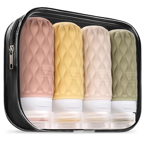 【2025客室乗務員推薦】100mlのトラベルボトル4個、シリコン シャンプーボトル 旅行用 TSA承認済み 漏れない 詰め替え 携帯用容器