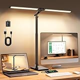Rimposky LED Desk Lamp for Home Office, Height Adjustable Double Head Architect Desk Light, Eye-Caring Study Lamp for Reading, Table Lamp with USB Charging Port, 5 Color Modes & 10 Brightness, Timer