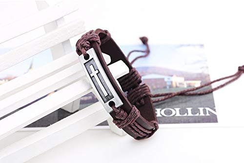 Pulsera de cuero con cruz diseño multilayer para hombre miniatura 3