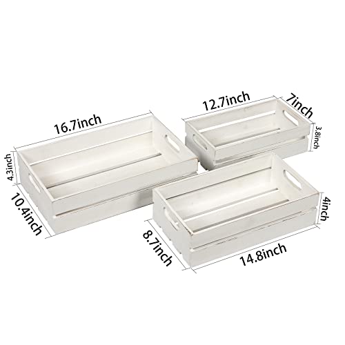 Ho+Me Rustic Wood Crate For Decoration Set Of 3, Farmhouse Distressed White Wooden Crates Storage, Decorative Storage Boxes Crafts, Vintage Basket Container Living Room Outdoor Tabletop #TOP1