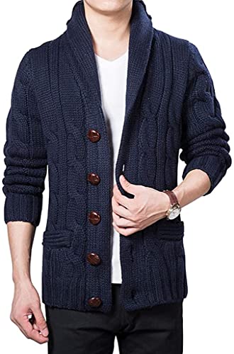 Men's Cable Knit Shawl Collar Cardigan Sweater