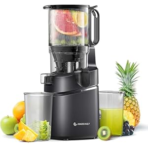 AMZCHEF 250W Automatischer All-In-One Entsafter, 135MM Öffnung und 1,8L entsafter für Gemüse und Obst, Entsafter Slow Juicer Testsieger mit Dreifachem Filter – Schwarz