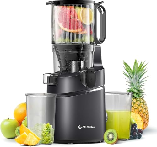AMZCHEF 250W Automatischer All-In-One Entsafter, 135MM Öffnung und 1,8L entsafter für Gemüse und Obst, Entsafter Slow Juicer Testsieger mit Dreifachem Filter - Schwarz