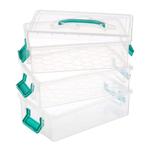 BTSKY Caixa de lápis de plástico transparente com golfinho fofo de 3 camadas – Estojo multiuso recipientes de armazenamento de artesanato com tampa e alça, caixas de giz de cera fáceis de transportar