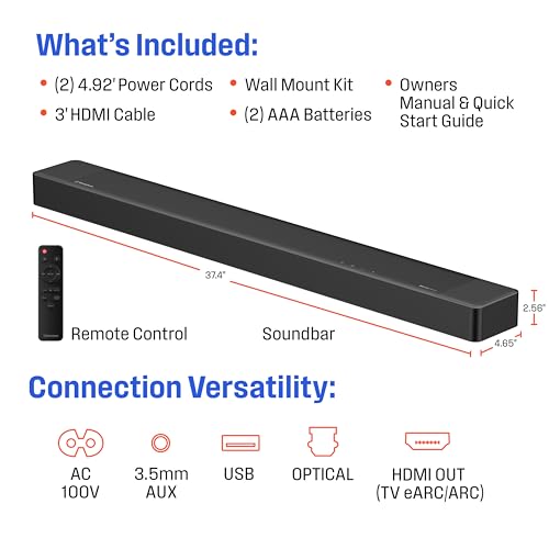 Image of Westinghouse 3.1.2 All-in-One Soundbar with Built-in Subwoofer, Dolby Atmos & Digital Plus, Built-in Low Frequency Driver and Height Speakers, 210W Surround Sound, HDMI /eArc, Bluetooth, Roku TV Ready
