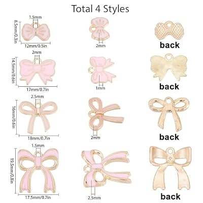 SUNNYCLUE 1 Box 4 Style 40-80Pcs Romantic Charm Enamel Flat Bowknot Charms Pink Bow Pendants Bulk for Women Jewelry Making Earrings Necklace Bracelets