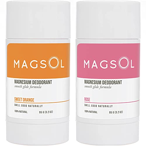Magsol Natural Deodorant For Men & Women - Mens Deodorant With Magnesium - Perfect For Ultra Sensitive Skin, Aluminum Free Deodorant For Women, Baking Soda Free (2 Pack: Sweet Orange & Rose) #TOP9