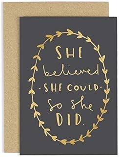 Old English Co. She Believed She Could Card - Good Luck Card For Her | New home, Well Done, New Job, Graduation Card for Women | Blank Inside & Envelope Included