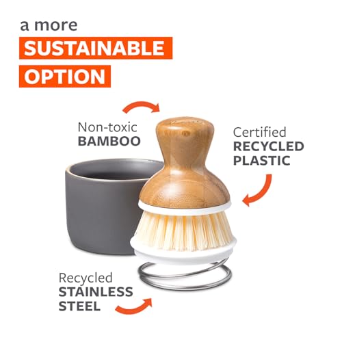 Foto von Full Circle „Bubble Up“-Spülbürste, aus Bambus, Bambus keramik, grau/weiß, Dish Brush + Dispenser