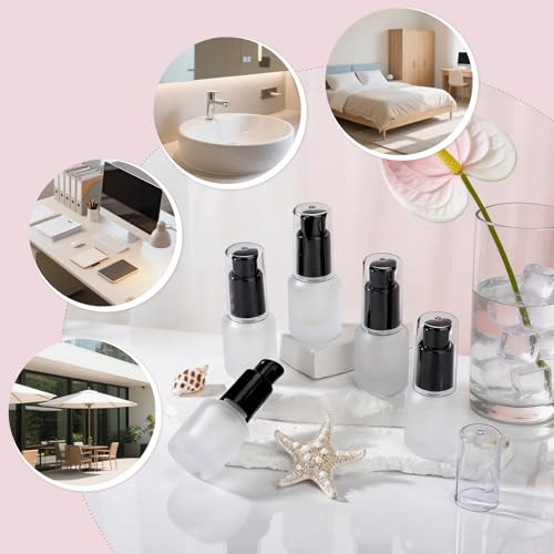 Image of Segbeauty 0.5oz Empty Frosted Glass Oil Bottle, 5pcs 3pcs Matte Translucent Lotion Pump Bottle, 15ml Mini Travel Size Container for Creams Hair Oils, Refillable Glass Travel Bottles for Toiletries