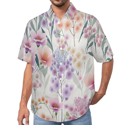 Chemise hawaïenne pour homme à fleurs sauvages aquarelle et boutons style décontracté