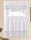 3pc Rod Pocket Embroidered Kitchen Curtains and Valances Set Swag Curtains & Tier Set 36 Inch Length...