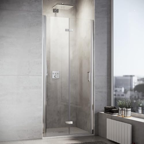 Sonni Mamparas de Ducha Frontales Puerta Plegable 90x195 cm, Cristal ESG Templado de 6mm con Recubrimiento Nano