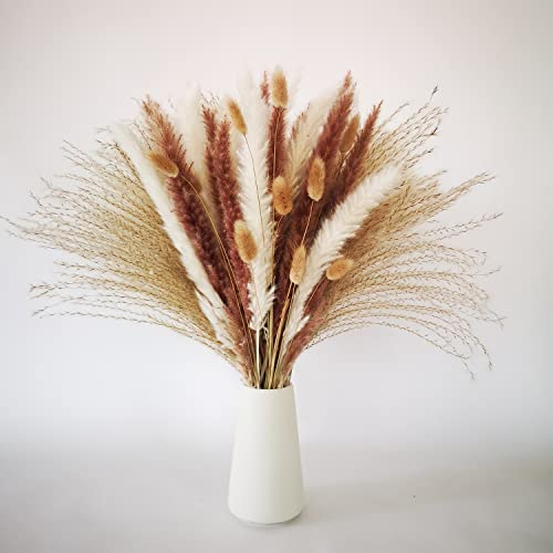 65 Herbes de La Pampa Séchées Naturel Décoration, Fleurs Séchées Bouquet, Pampa Fleurs Compositions Séchée Blanche Beige,Plumes de Pampas,Plantes pour Déco Intérieur,Boho Mariage,Chambre,Anniversaire Cover