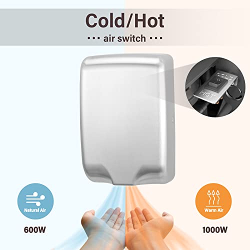 Asialeo Ada Thin Automatic Electric Commercial Hand Dryers Heater On/Off Switch High Speed For Bathrooms Or Restrooms Brushed Stainless Steel 304 Cover Easy Installation #TOP1