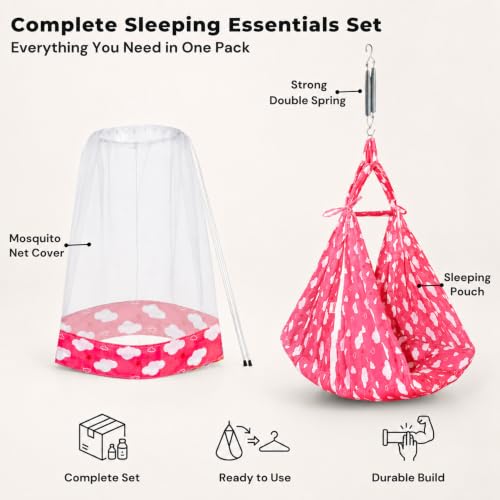 Image of VParents Sleeping Essentials with Mosquito Net & Spring, Sunny (Pink)