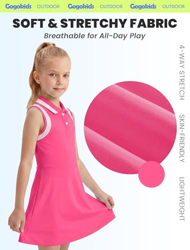 Gogokids Girls Tennis Dress Sleeveless Quick-Dry Kids Golf and Athletic Workout Outfit with Polo Collar for 6-14Y - image 2