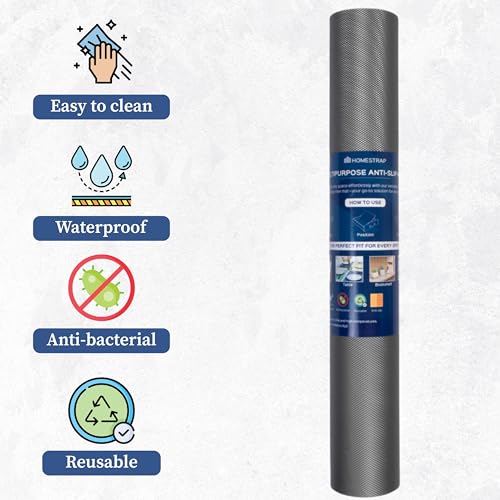 Image of Homestrap Washable Anti-Slip Shelf Liner (45cm X 5m)| Multipurpose Kitchen Drawer Mat for Fridge, Table, Cupboards, and Shelves | Waterproof and Easy to Clean in Grey