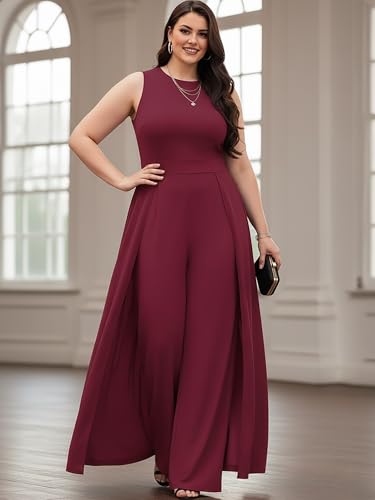 Image of KOH KOH Womens Sleeveless Flattering Dressy Long Pant Cape Elegant Jumpsuit