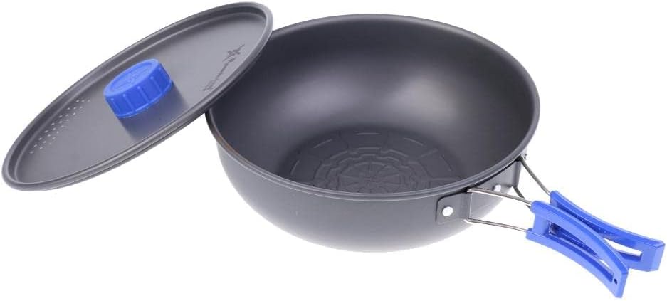 Camping Frying Pan with Folding Lid & Mesh Bag - Portable Non-Stick Cookware Set for Outdoor BBQ & Picnic - Weight Hard Anodized Aluminum Pan with Foldable Handle - for