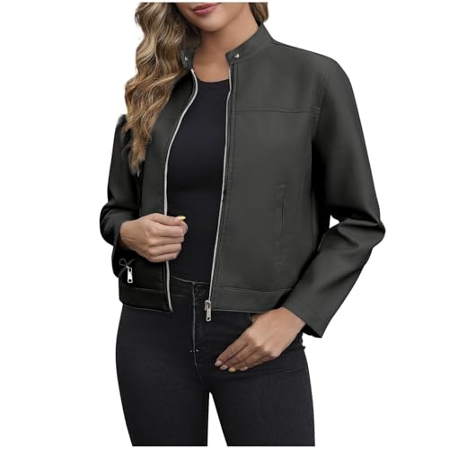 Ladies Long Sleeve Jackets Coats for Women Neck Faux Leather Hooded Motorcycle Basic Winter Fall Outfits 2025