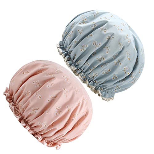 Mikikit 2Piezas Ducha Impermeables de Doble para Mujer Floral Rosa para Ducha Spa