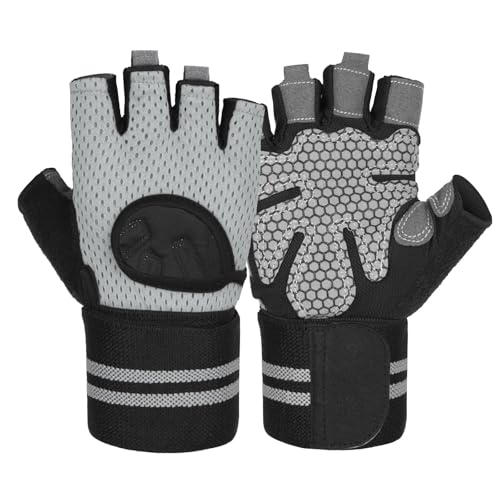 DASJKDI Guantes Antideslizantes Transpirables de Medio Dedo for Ciclismo, Fitness, Gimnasio, Culturismo, Ejercicio, Deportes para Levantamiento de Pesas(GRAY2,S)