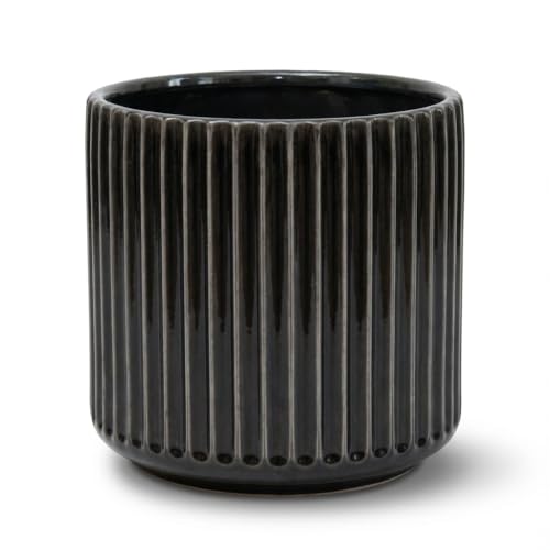 Provencelia London Blumenkübel Keramik Grau, Größe: M - Durchmesser: 35 cm x Höhe: 33 cm, Winterfest, handgefertigt, mediterranes Pflanzgefäß für Garten Balkon Innen