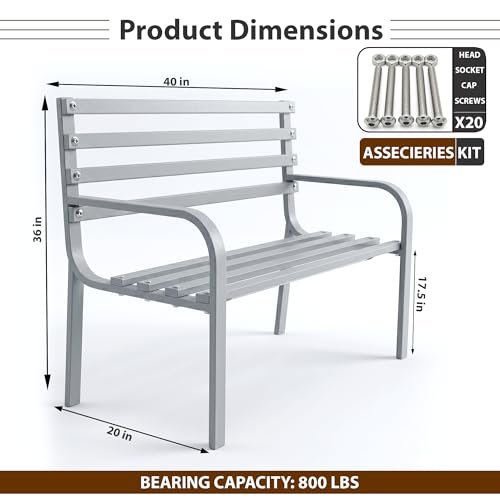 Image of BRISHI 2 Seater Metal Garden Bench for Indoor & Outdoor Park /Patio /Living Room /Terrace /Balcony (Grey)